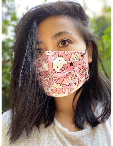Adult Hello Kitty Face Mask With Filter Pocket And Nose Wire Etsy