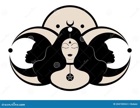 Wiccan Woman Icon Triple Goddess Symbol Of Moon Phases Triple Moon