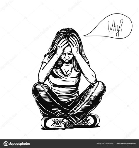 Sad And Depressed Girl Sitting On The Floor Depressed Teenager Text