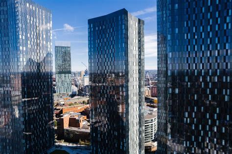 Manchester City Centre Drone Aerial View Above Building Work Skyline