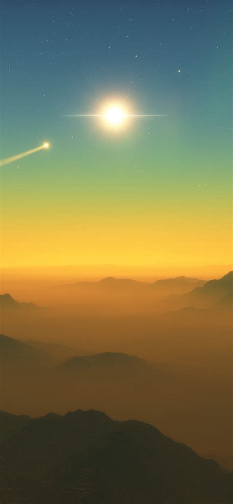 1242x2688 Planet With High Rugged Mountains And A Comet In The Sky