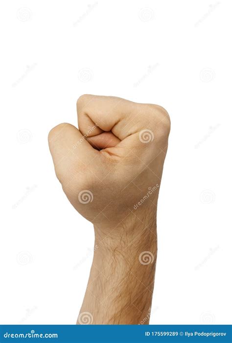 Men Hand Clenched Into A Fist Isolated On White Background With
