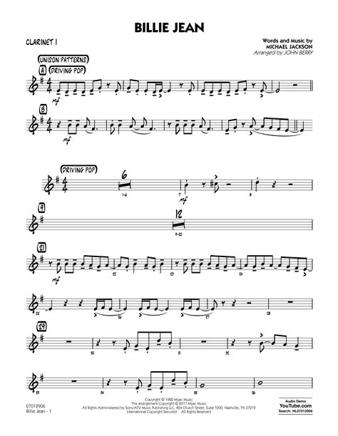 Billie Jean Bb Clarinet 1 Sheet Music John Berry Jazz Ensemble