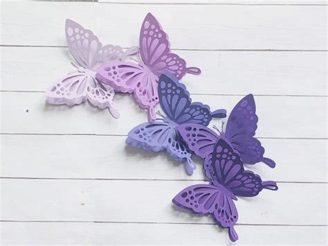 3d Paper Butterfly Cutouts 3d Purple Paper Butterflies Purple Etsy