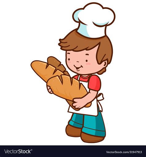 Young Baker Boy Holding Loaves Bread Royalty Free Vector