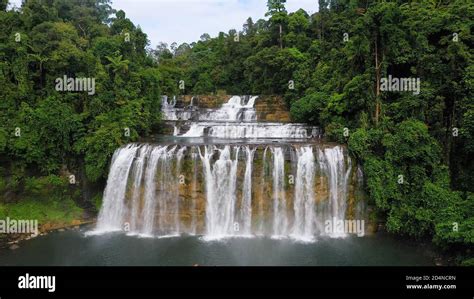 Beautiful Waterfall In Green Forest Top View Tropical Tinuy An Falls