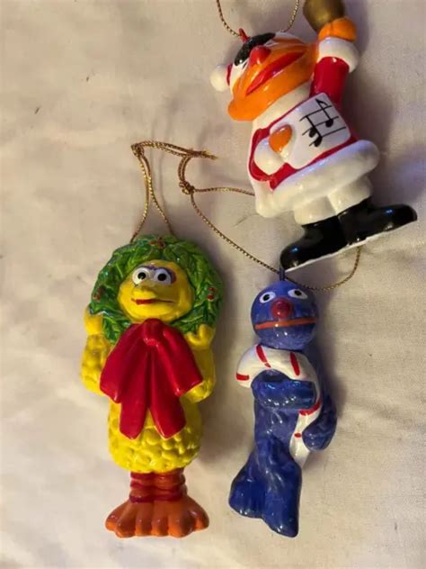Vtg Sesame Street Muppets Character Christmas Ornaments Hand Painted 3