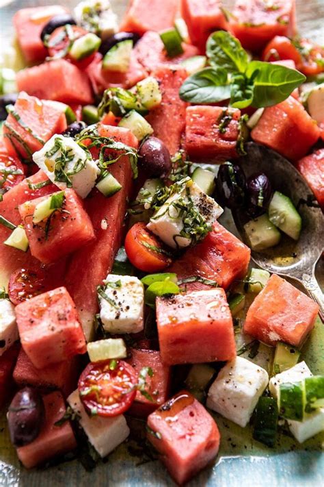 Greek Watermelon Feta Salad With Basil Vinaigrette Half Baked Harvest