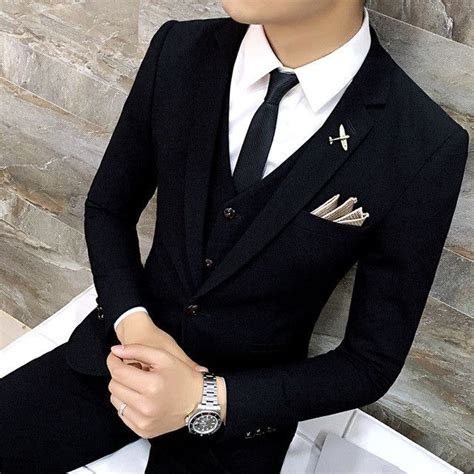 Free Shipping 2016 Fashion Slim Fit Male Korean Hair Stylist 3 Piece