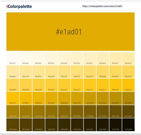 Shades Of Yellow Color Palette Chart Swatches Color Palette Yellow
