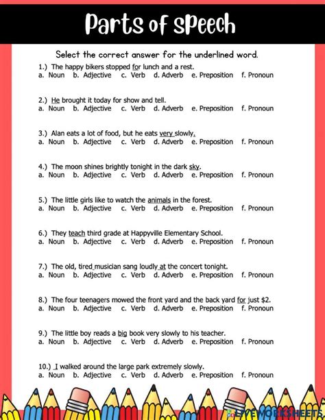 Parts Of Speech Practice Exercise Live Worksheets