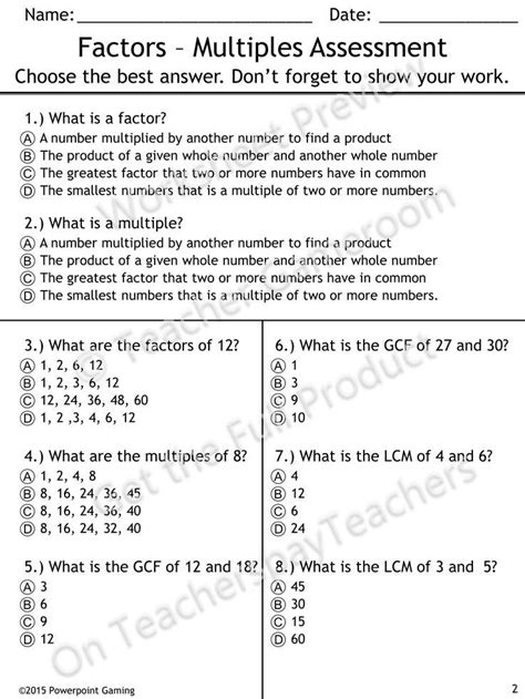 Grade 6 Math Worksheets Factors And Multiples