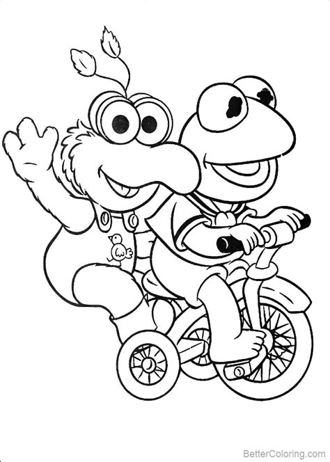 Muppet Babies Coloring Pages Kermit And Gonzo Cycling Free Printable