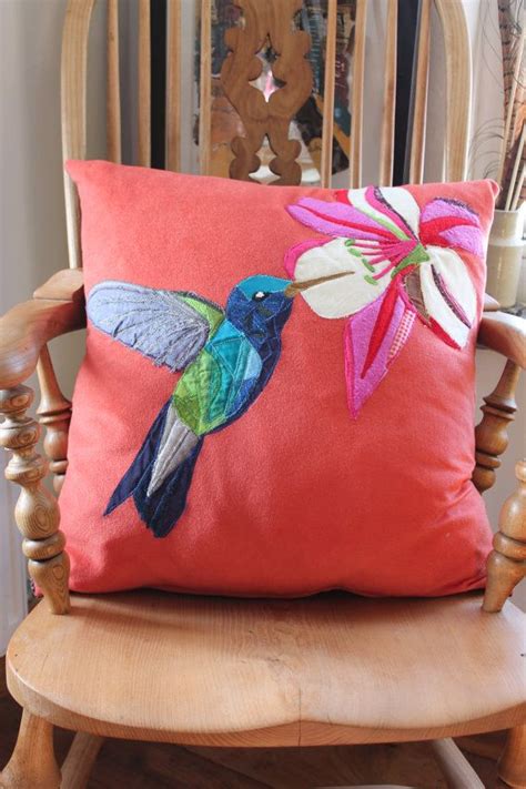 Handmade Appliqué Hummingbird Cushion Made With Vintage Etsy