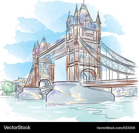 Drawing Color Tower Bridge In London Uk Royalty Free Vector