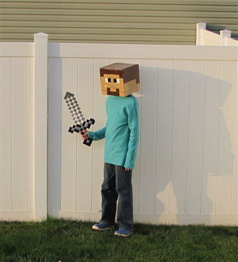 Minecraft Steve Costume With Homemade Head Shirt And Prop Diy