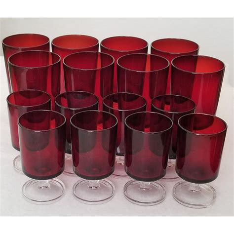 Vintage Art Deco Ruby Red Glassware Wine Cordial Stemware France 16