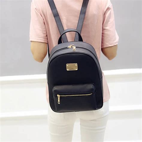 Simple Pu Leather Academic Bag Women Backpack Pu Leather Lady Fashion