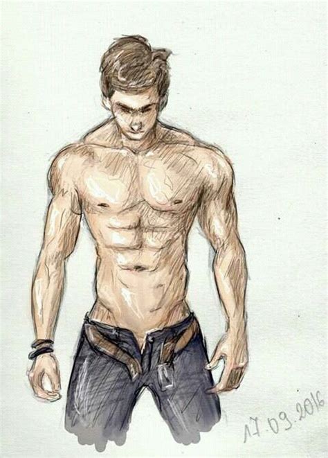 A Drawing Of A Shirtless Man With His Hands In His Pockets