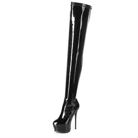 Black Shiny Thigh Boots Giaro Vida 16cm Heels Profile In 2022 Black Thigh Boots Thigh Boot
