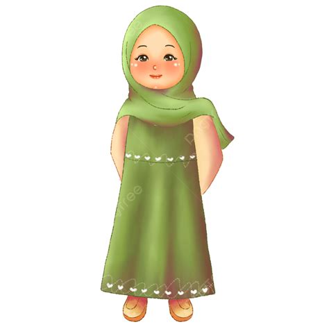 Muslimah Illustration Png Image Green Cute Muslimah Illustration Cute