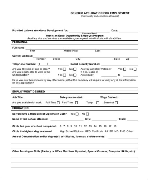 Free 12 Sample Employment Application Forms In Ms Word Pdf