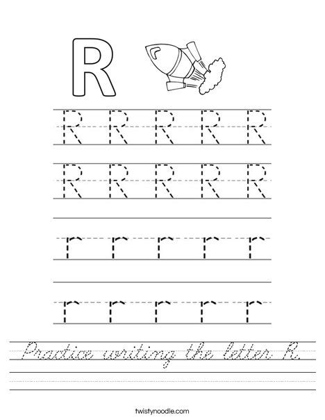 Practice Writing The Letter R Worksheet Cursive Twisty Noodle