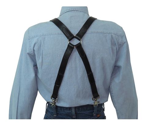 Black Premium Leather X Back Suspenders With Silver Ring Back Etsy