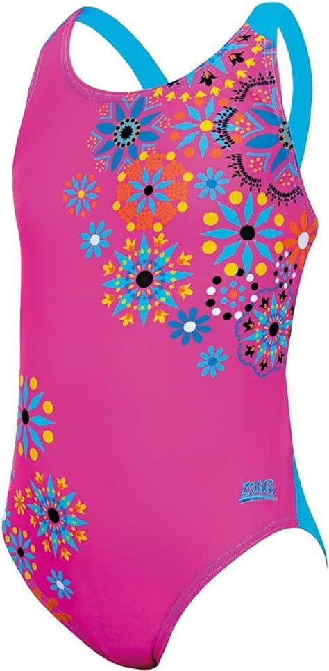 Zoggs Girls Folk Tale Flyback Swimsuit Pinkmulti Coloured 10 11