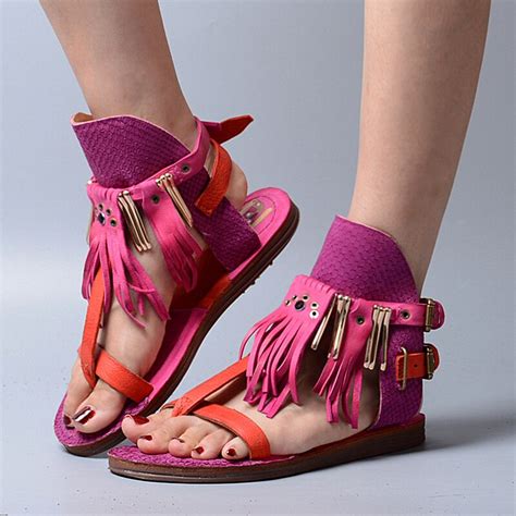 Rome Summer New Women Sandals Genuine Leather Fringe Flats Dress Shoes Woman Big Size Flip Flops