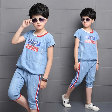 Fyh Boys Clothes Summer Boys Denim Clothing Set T Shirt Shorts 2pcs