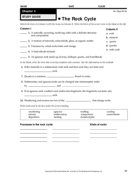 The Rock Cycle Worksheet For 7th 9th Grade Lesson Planet