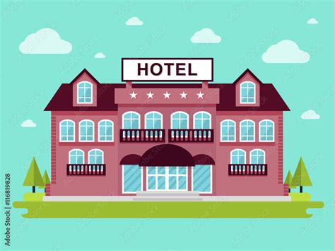 Vector Illustration Of Hotel Building Flat Design Style Stock Vector