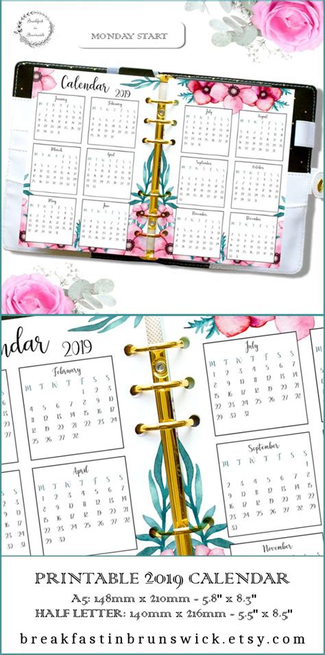The process will be different depending on what kind of financial planner you want to be. Yearly Calendar 2019, Ring Planner Insert, Printable ...