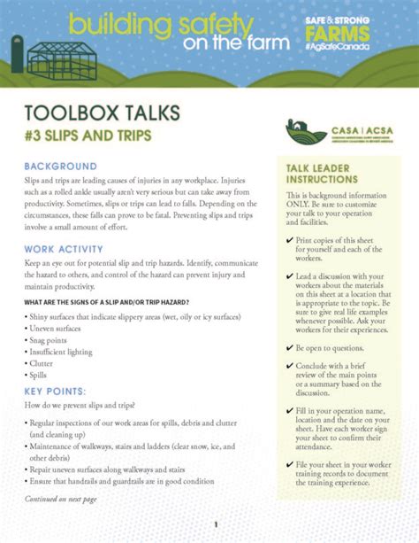 Toolbox Talks Canadian Agricultural Safety Association