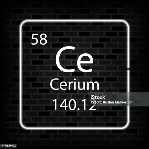 Simbol Neon Cerium Unsur Kimia Dari Tabel Periodik Ilustrasi Vektor