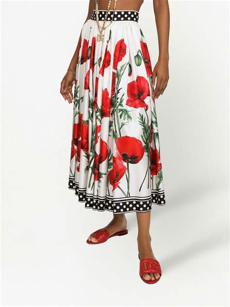 dolce and gabbana poppy print high waisted skirt farfetch