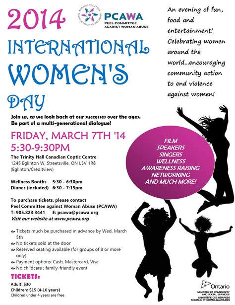 The achievements of women and how far they have come in the fight for their rights within the political, cultural, and social spheres are celebrated. PCAWA presents 2014 International Women's Day Celebration ...