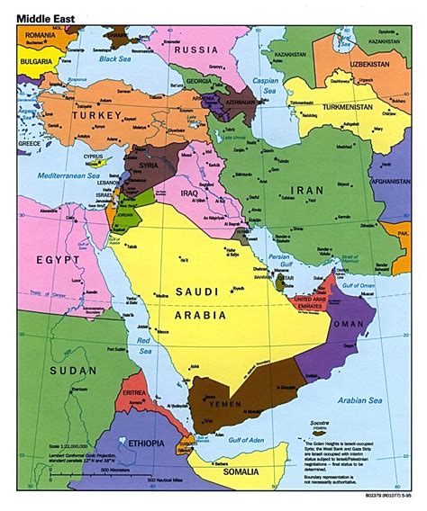 Large Political Map Of The Middle East With Major Cities And Capitals Middle East
