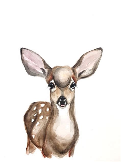 Spring Fawn Baby Deer Nursery Decor Watercolor Print Etsy Animal
