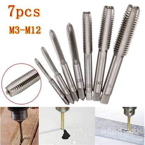 7pcsset Hss M3 To M12 Metric Right Hand Machine Straight Fluted Screw