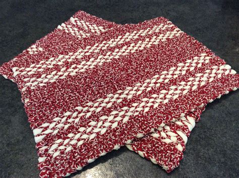 Twined Rag Rug Holiday Placemats Ready To Ship Cranberry Red And White