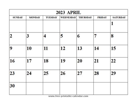 Blank April 2023 Calendar Free Printable