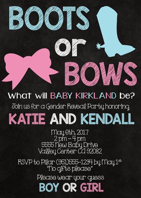 Boots Or Bows Gender Reveal Party Invitation Etsy