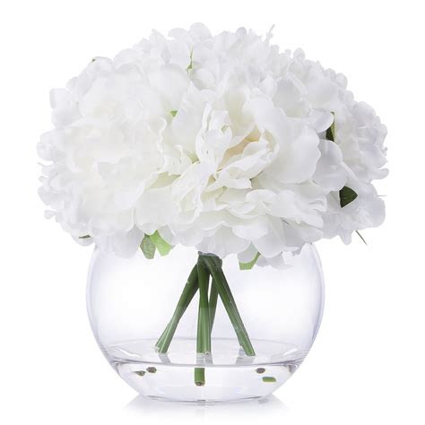 Enova Home Artificial Peony Flower Arrangement In Clear Glass Vase With