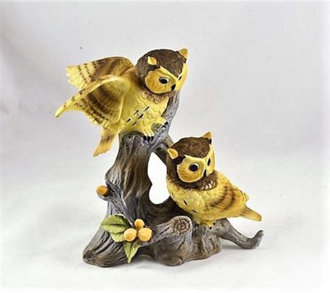 Owl Figurine Pair Of Owls In An Oak Tree Vintage Etsy