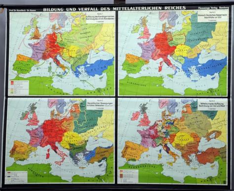 Vintage Mural Map Rollable Europe History Wall Chart Decline Of The