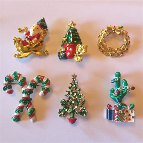 Vintage Christmas Holiday Mix Brooch Pin Brooches Lot Of 6 Etsy