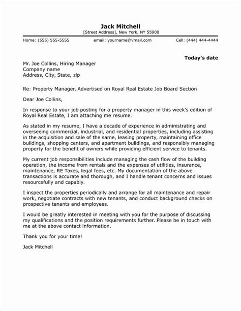 Cover Letter For Manager Unique Property Manager Cover Letter Sample
