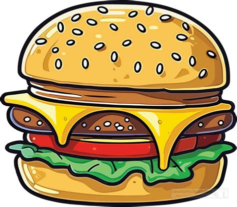 Hamburger Clipart Cartoon Cheeseburger With Lettuce Tomato Cheese